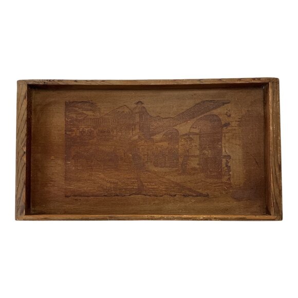 Vintage California Redwood Tray – Scenic Etched Design, 1940s–60s Souvenir, 14x7 - Picture 1 of 9